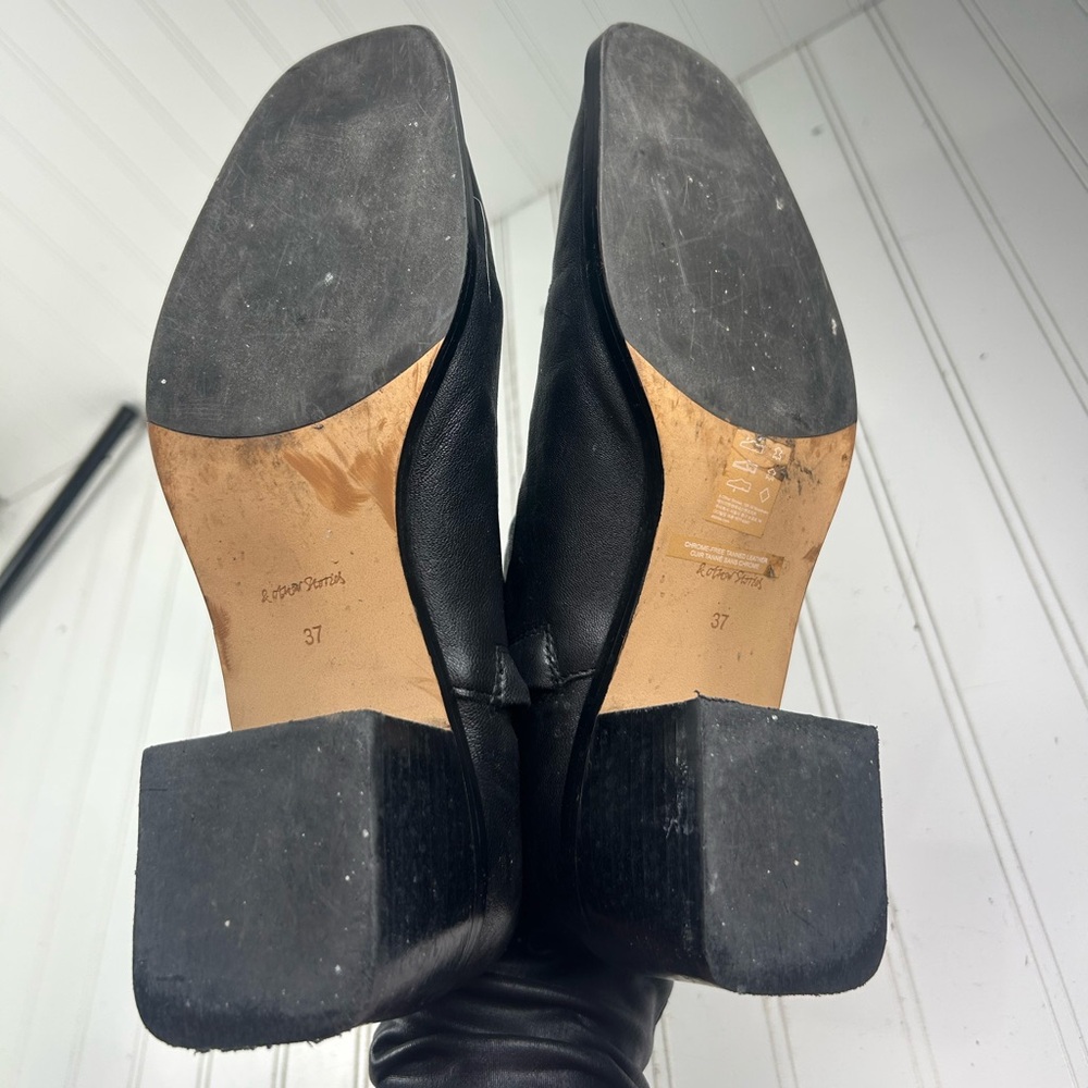 & Other Stories Black Leather Chunky Heel Ankle Boots Women’s Size 6 $245 - Picture 7 of 12